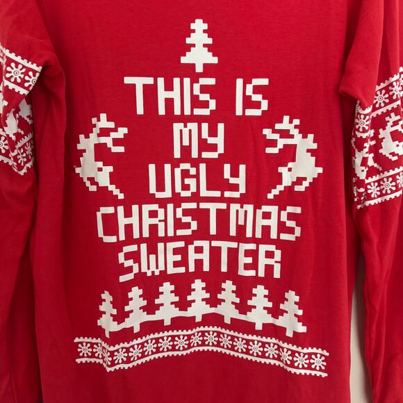 Spadehill ‘This is My Ugly Christmas Sweater’ Long Sleeve Top in Red - Picture 3 of 6
